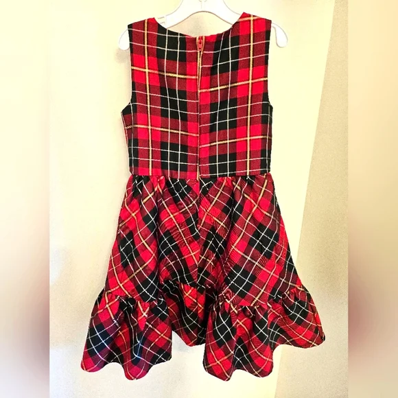The children's place red plaid fit and flare bow christmas dress 8 - Picture 5 of 5